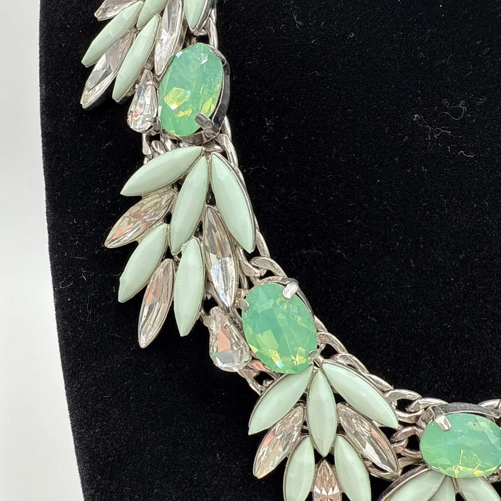 Elegant Natasha Mint Green Glass Rhinestones Statement Collar Necklace